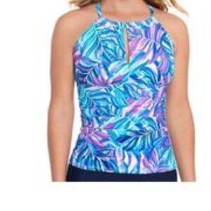 Swim Solutions Women's Printed High-Neck Keyhole Tankini Top
